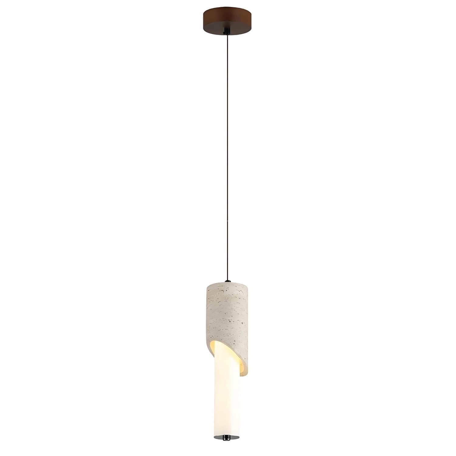 KXEcoLife Modern Nordic Natural Stone Shade Cylinder Pendant Light Yellow Travertine LED Ceiling Hanging Lamp for Kitchen Island Bedside Dining Room Hallway