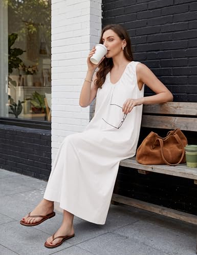 Image of Livtany Women's Scoop Neck Ruched Maxi Dress Flowy Swing Wide Straps Long Dress Casual Sleeveless Sundress with Side Pockets