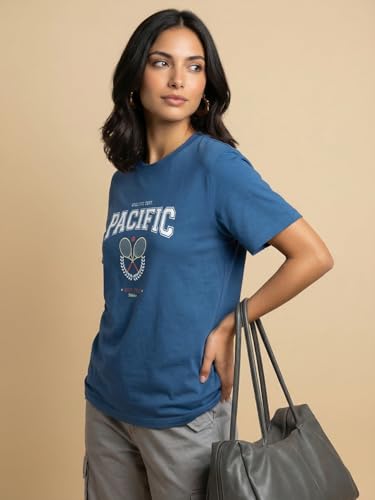 Image of Nobero Women's Graphic Printed T-Shirt | Regular Fit 180 GSM Cotton Tee for Women | Comfortable Round Neck Casual Wear