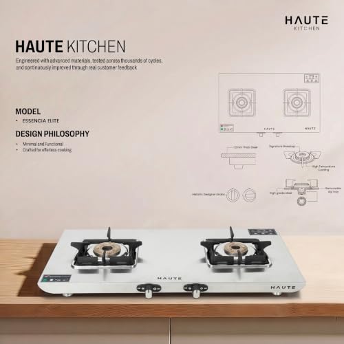 Image of Haute Essencia Elite series 2 Burner Manual Gas Stove | 1.2 MM Stainless Steel body 5 year warranty| Door Step service | 2 year product Warranty by Haute Home