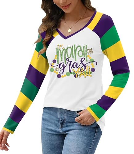 Mardi Gras Shirts for Women Funny Carnival Tuesday T Shirt New Orleans Party Shirt Mardi Gras Outfit Long Sleeve Tops(White3, Small) — view 5