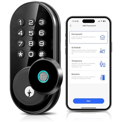 TEEHO Fingerprint Smart Door Lock, Keyless Entry Door Lock with Keypad - Bluetooth App Remote Control - Electronic Deadbolt Door Locks for Front Door - Auto Lock - TE342 Matte Black Cover