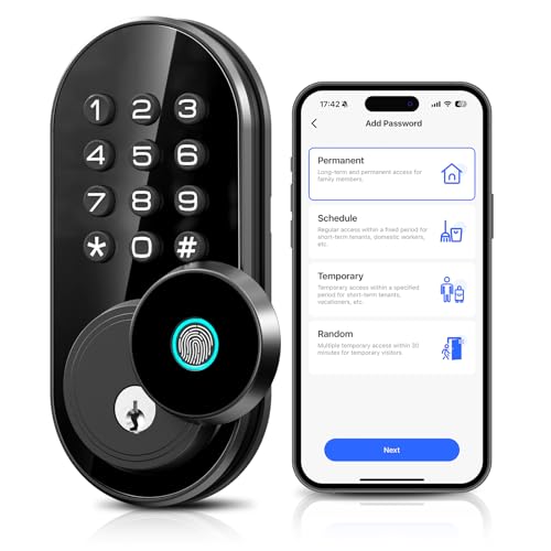 TEEHO TE342 Fingerprint Smart Keyless Entry Door Lock with Keypad, Bluetooth App Remote Control - Electronic Deadbolt for Front Door - Auto Lock - Matte Black - image 1