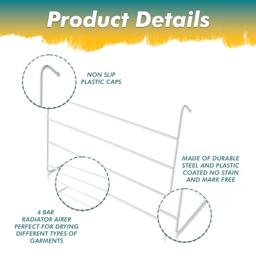 Milosc Pack of 2 Cloth Radiator Airer Rack 4 Bar Tier Drying Clothes Rack Strong Metal Rack Leight Weight & Extra Strong - Image 3