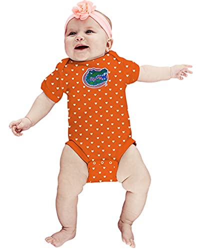 Image of Two Feet Ahead Florida Gators Orange Hearts Baby Bodysuit Creeper Baby Girl Clothes for Newborn Infants (0-3 Months, Florida Gators Orange)