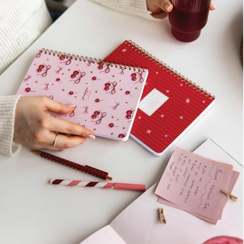 PAPERORA A5 Spiralli Karton Kapak 2’li Set Düz Çizgisiz Okul Defteri 80 yaprak, Ders Programlı Kiraz - Görsel 5