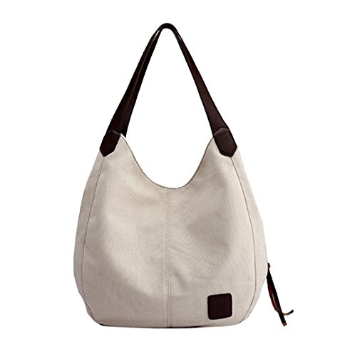 LuckES Mujer Bolsa de Hombro Lindo Bolsa de Lona Oficina Bolsa del Almuerzo Hombro Bolsos Totes Bolsos Bandolera Shoppers Bolsa de Playa (Blanco)