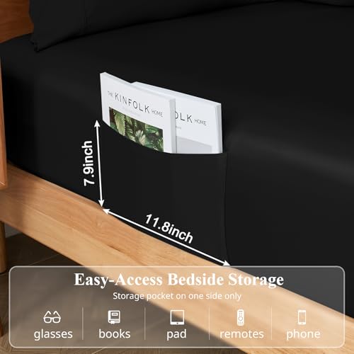 Image of Queen Size Sheet Set, Viscose Bamboo Sheets for Bed Set 4pcs, 100% Viscose Derived from Bamboo, Hotel Luxury Silky & Cooling for Hot Sleepers, Deep Pocket Up to 17 inch, Black