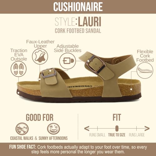 Image of CUSHIONAIRE Lauri Cork Footbed Sandals for Women with Back Strap, Adjustable Double Buckle Ankle Strap Sandals, Memory Foam