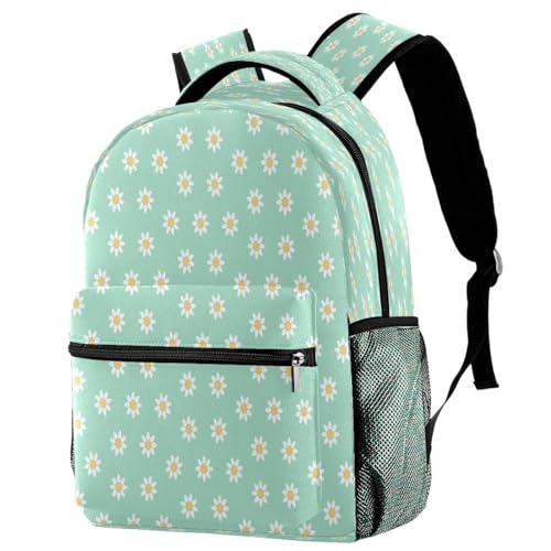 Sac à dos d'école menthe à marguerites pour ado, grand cartable fille et sac de voyage compact