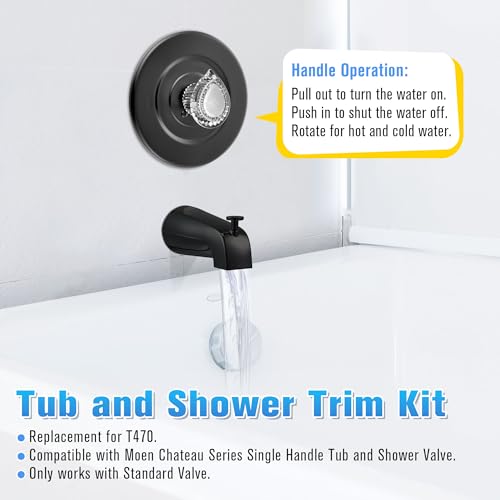 Image of Enhon Tub and Shower Trim Kit, Shower Trim Compatible with Moen Chateau T470 Single Handle Tub /Shower Standard Valve, Escutcheon Screws Tube and Handle(Matte Black, Knob)