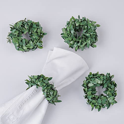 Wonlex Laurel Wreath Napkin Rings Set Of 4, Farmhouse Leaf Napkin Ring For Christmas, Thanksgiving Day, Birthday, Handmade Serviette Buckle Tablescape Place Setting Spring Summer Decor (Leaf Wreath) #TOP25