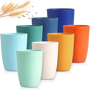 Plastic Cups Reusable Wheat Straw Cups 12 OZ – Unbreakable Drinking Cups for Kitchen – BPA Free & Dishwasher Safe Plastic Tumbler Cups Set