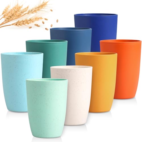 Plastic Cups Reusable Wheat Straw Cups 12 OZ – Unbreakable Drinking Cups for Kitchen – BPA Free & Dishwasher Safe Plastic Tumbler Cups Set