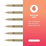 Sakura Pigma Micron Fineliner Pens - Archival Black Ink Pens - Pens for Writing or Drawing - Holiday Gifts for Artists, Crafters & DIY Gifts Projects - Assorted Point Sizes - 6 Pack