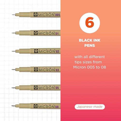 Image of SAKURA Pigma Micron Fineliner Pens - Archival Black Ink Pens - Pens for Writing, Drawing, or Journaling - Assorted Point Sizes - 18 Pack