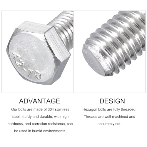 Image of METALLIXITY Hex Bolts (M8-1.25x20mm) 20Pcs, 304 Stainless Steel Coarse Fully Threaded Hex Head Screw Bolt Machine Screws - for Furniture Repair, Silver