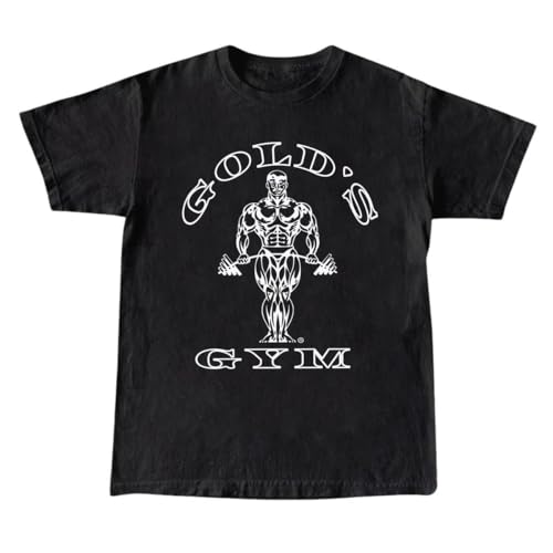 Golds Gym 1990s Vintage Retro Graphic T-Shirt for Men Casual Streetwear Tee Black