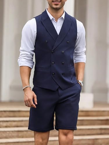 Men's 2 Piece Suits Slim Fit Wedding Suit Set Groomsmen Beach Vest Shorts Set Casual Waistcoat Set for Men3