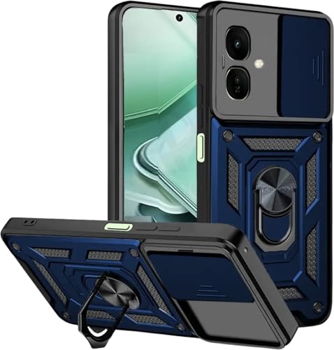 Image of Spazy Case Infinix Smart 10 Back Cover | Heavy Duty Hybrid Case with 360 Degree Rotating Finger Ring Holder + Slider Shutter Camera Protection Case for Infinix Smart 10 - Blue