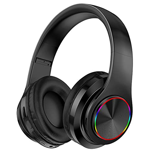 Bluetooth hörlurar över öron, trådlösa stereo vikbara hörlurar trådlösa och trådlösa headset, för långvarig bär, med ljus,Black