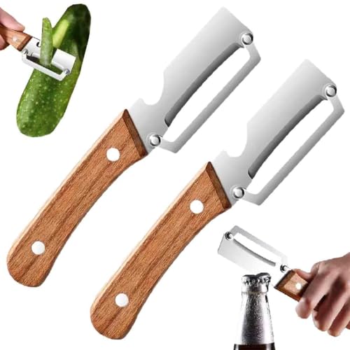 Stainless Steel Vegetable Peeler with Wooden Handle Ergonomic Potato Peeler & Fruit Slicer Sharp Blade for Carrot Apple Kiwi Easy Grip Kitchen Tool (2PCS)