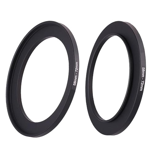 58mm-72mm Step Up Ring(58mm Lens to 72mm Filter, Hood,Lens Converter and Other Accessories), 58mm-72mm Aerometal Camera Lens Filter Adapter Ring-2 Packs
