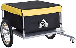 HOMCOM Bicycle Cargo Trailer, Two-Wheel Bicycle Large Cargo Wagon Trailer Oxford Fabric, Folding Storage, & Removable Cover, Yellow