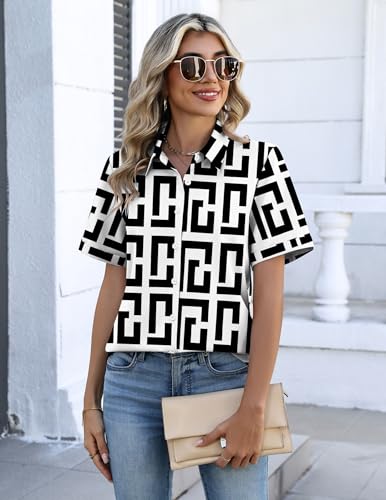 Image of Zeagoo Button Down Shirts for Women Short Sleeve Collared Tops Dressy Casual V Neck Blouses