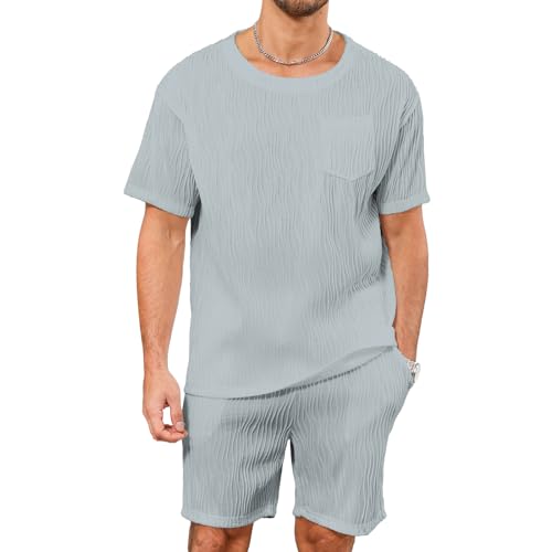 Ophestin Men's Tracksuit 2 Piece Casual Short Sleeve Tee Shirts Shorts Set Athletic Tracksuits Blue L