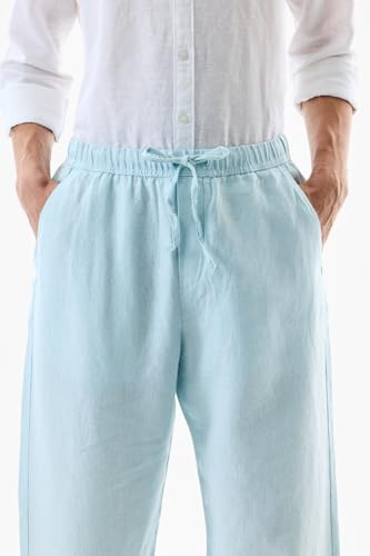 Image of SNITCH Men Trousers | Relaxed Fit Mid Rise Drawstring Waist | 100% Linen Lightweight & Breathable Fabric | Ideal for Casual Summer & Beach Wear