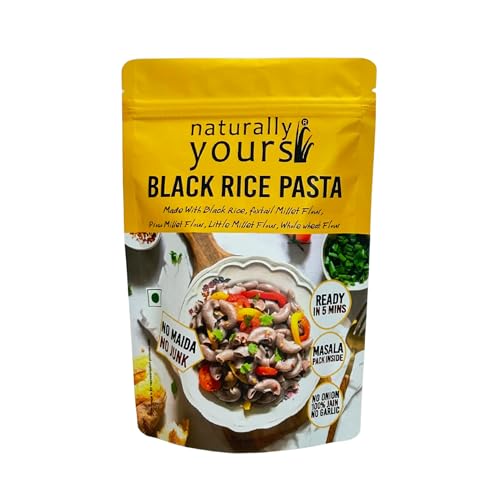 Image of Naturally Yours Black Rice Macaroni Pasta | Millet & Whole Wheat | High Protein, No Maida, Not Fried | No Onion No Garlic, Jain Friendly | Ready in 5 Minutes | 175g Pack