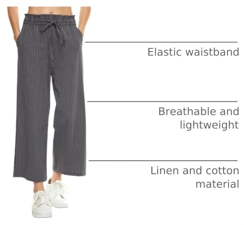 Image of LNX Womens Linen Capri Pants Wide Leg High Waisted Drawstring Casual Cropped Pants with Pockets