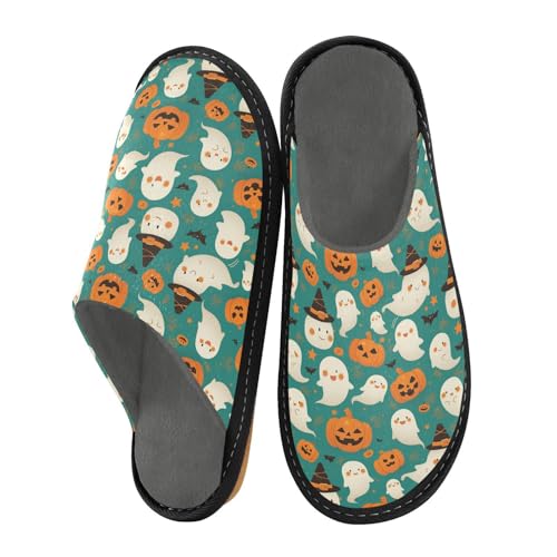 JUNZAN Halloween Ghosts Memory Foam Slippers for Women Men House Slippers for Bedroom Indoor
