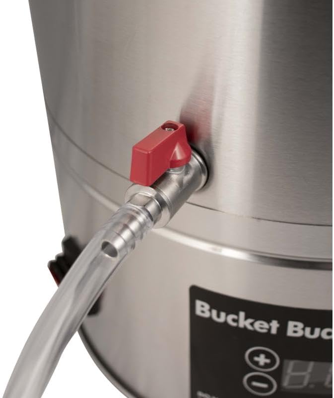 Stainless steel ball valve spigot with silicone tubing attached.