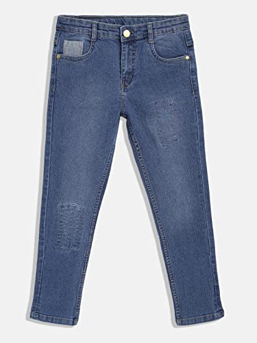 Image of Urbano Juniors Boy's Blue Slim Fit Washed Denim Jeans Stretch