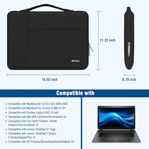 Image of MOSISO Laptop Case 15 inch, 15 inch Laptop Sleeve with Handle Compatible with MacBook Air 15 M4 A3241 M3 A3114 M2 A2941 2025 2024 2023, Dell XPS, Polyester Multifunctional Computer Bag, Black