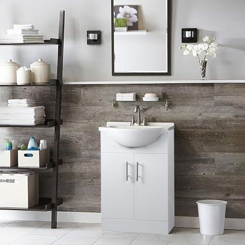 Home Treats 450 Vanity Unit Furniture Ceramic Wash Basin Sink Floor Standing Soft Close Doors Bathroom Storage Cabinet - White (Vanity 55cm)