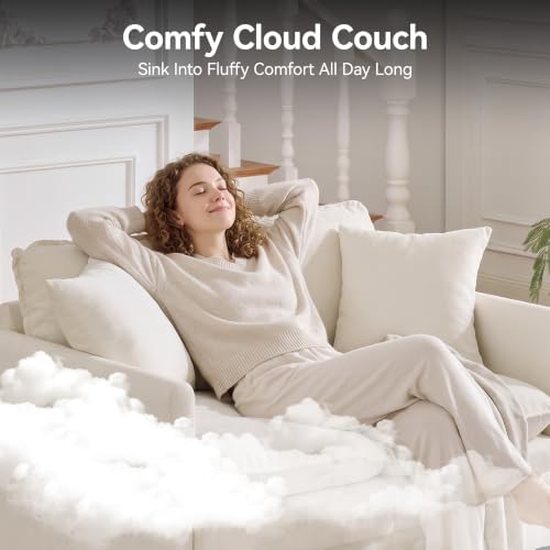Image of 30'' Cloud Single Couch, Cloud Sofa with Throw Pillow, Modern 1 Seater Reading Chair with Deep Seat, Accent Chairs for Living Room, Bedroom, Small Apartment, Beige