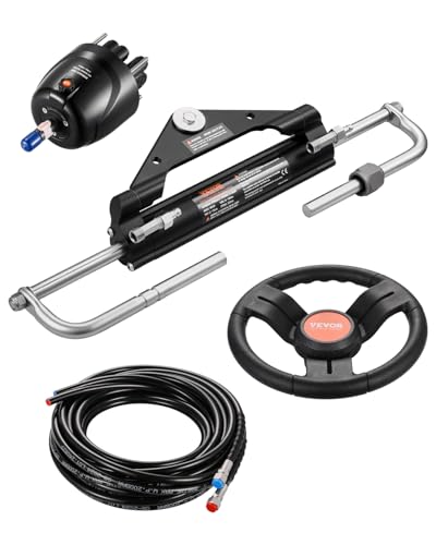 VEVOR 150HP Hydraulic Outboard Steering Kit Marine Boat Hydraulic Steering System with 13.5-inch Steering Wheel Helm Pump Hydraulic Cylinder & 2PCS 26FT Hoses for Single Station Single-Engine Boats