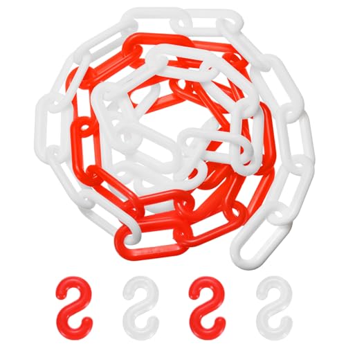 M METERXITY Cadenas De Barreras Plásticas, Longitud De 5 Pies Cadena De Seguridad Plástica Impermeable Roja Y Blanca Con Hebilla En Forma De S Para Control De Multitudes/Ascensor
