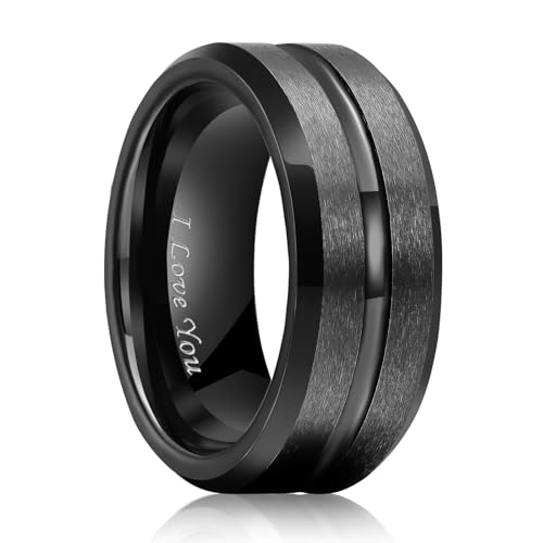 Image of King Will Tungsten Carbide Wedding Band for Men Women-6 /8 /10mm Width Multicolor Available with Grooved Center Wedding Ring Suitable for Work, Gym Comfort Fit Size 4-16