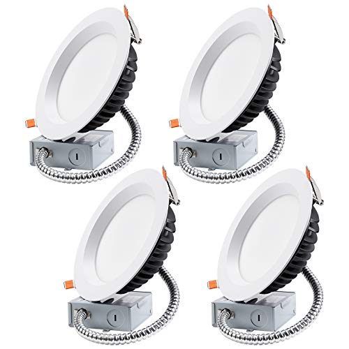TORCHSTAR 6 Inch LED Slim Recessed Lighting with Junction Box, 18W=150W, CRI 90+, Dimmable Airtight Downlight, IC Rated, 1500lm, 5000K Daylight, ETL/Energy Star/JA8/T24, 5 Years Warranty, Pack of 4