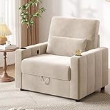 COPIAE 39 Inch Velvet Accent Chair, Versatile Oversized Single Sofa Armchair with Storage, Charging Ports, Cup Holders, Easy Installation, Modern Chairs Side Piano Key for Living Room Game Room, Beige