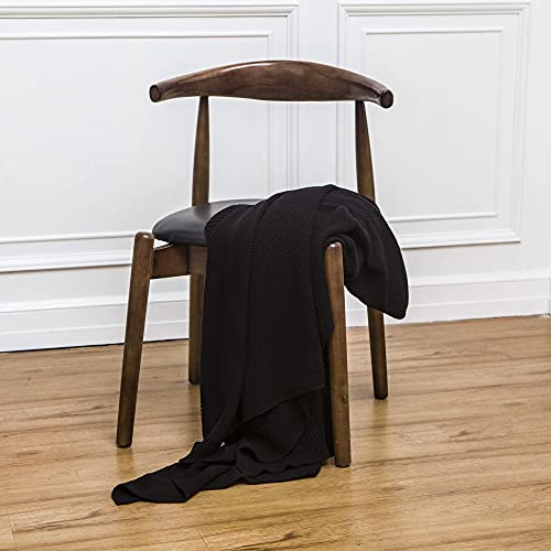 Black Cotton Cable Knit Throw Blanket for Couch Sofa Chair Bed Home Decorative, 3.4 Pounds 60 x 80 Inch Woven Throw Blankets with Bonus Laundering Bag