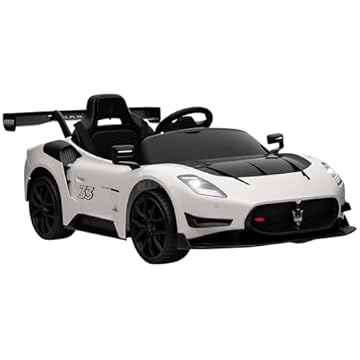 AIYAPLAY Maserati GT2 Licensed 12V Electric Car for Kids, Kids' Electric Ride on with Suspension System, Remote Control, USB, Music, Horn, Lights, Auxiliary Wheels, for Ages 3-5 Years, White