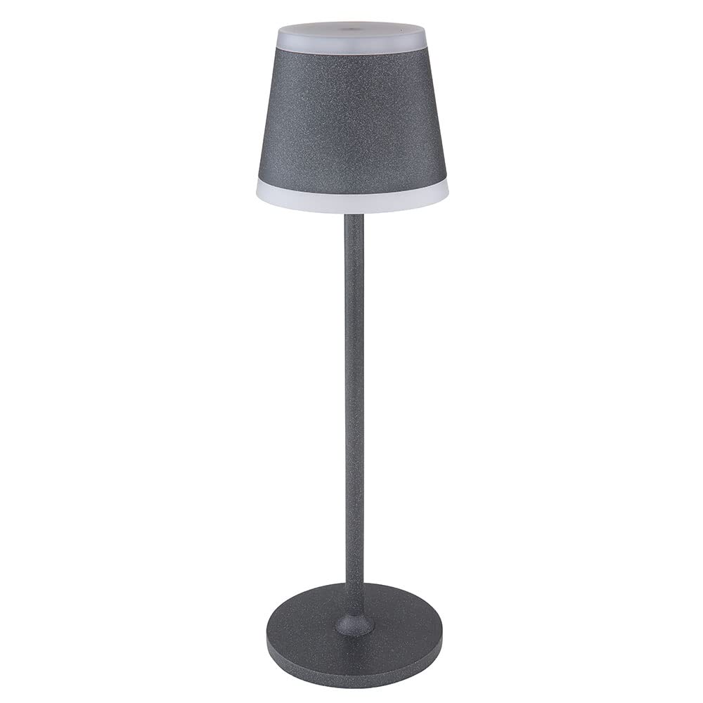 LED Tischlampe Akku Tischleuchte Tischlampe kabellos mit Touchdimmer, IP54 Wetterfest dimmbar, Metall grau opal, 1x LED 4W 220Lm 3000K, DxH 11x38,5cm