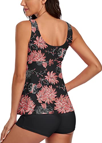 Omichic Tankini Swimsuits For Women Two Piece Bathing Suits Cute Pink Floral Tank Top With Boyshorts Tummy Control Swimming Small #TOP1