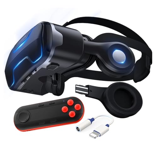 Occhiali VR 3D Visore Realtà Virtuale con Cuffie e Controller, Occhiali Virtuali 3d per Giochi e Film, VR Headset Compatibile con Tutti Gli Smartphone da 4.7-6.5 Pollici, Regali di Natale Particolari