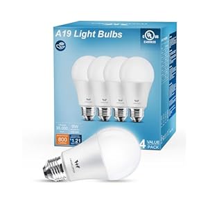 A19 LED Light Bulb, 9W E26 Lighting Bulbs(60 Watt Equivalent),5000K Cool White, 800LM Standard Base for Kitchen, Living Room, Corridor, Office, UL Listed, 4 Packs